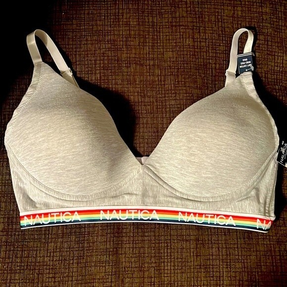 NWT Nautica Everyday Bra  -Soft Cotton Wire-Free Bra with Rainbow Band. size 40D - Picture 1 of 7
